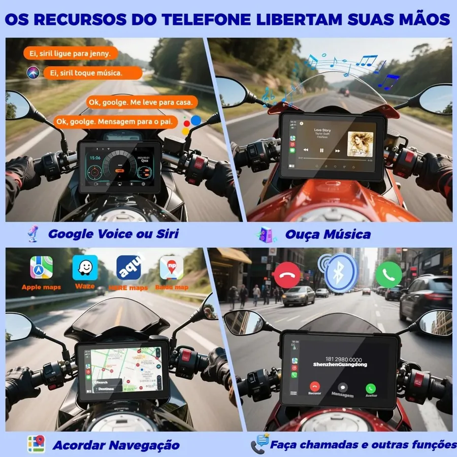 Tela De Navegação Moto 7 CarPlay IPS Câmera Dupla IP67 À Prova D'água